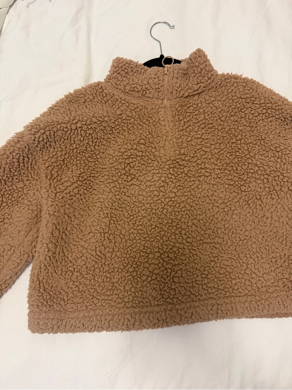 Fashion Nova Women's Camel Teddy Sherpa Half-Zip Pullover